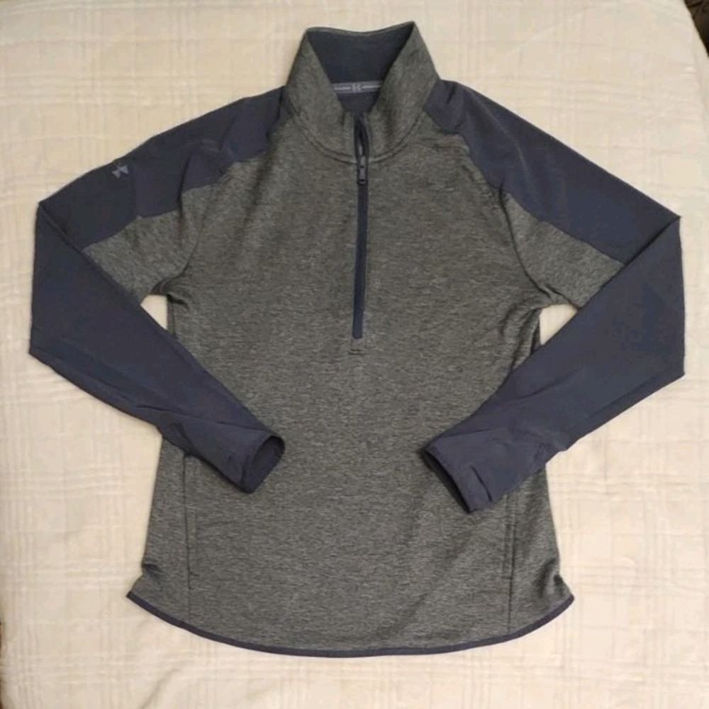 Under Armour 1/4 Zip Pullover Womens Large Gray Two Tone Loose Fit Thumb Holes